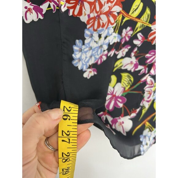 Josie Natori Women Black Multicolor Floral Silk 3/4 Sleeve Blouse Top Sz M - Picture 9 of 12